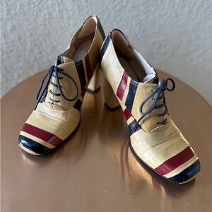 Dries Van Noten Cream, Dark Blue, and Red Striped Heels - Fall 2013
